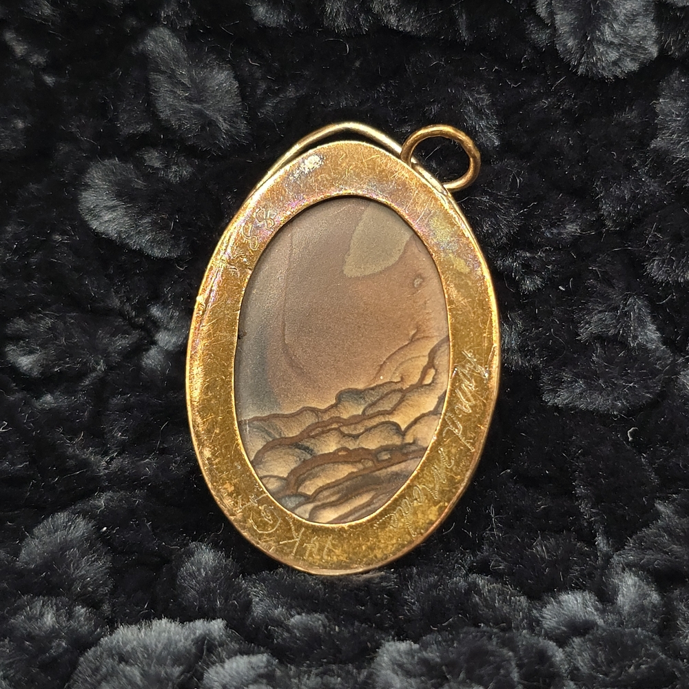 VTG Landscape Jasper Pendant Signed, "Handmade 14K GF 1988," Artisan Unknown - Picture 2 of 12